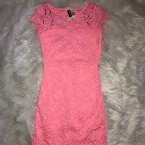 pink lace mini dress